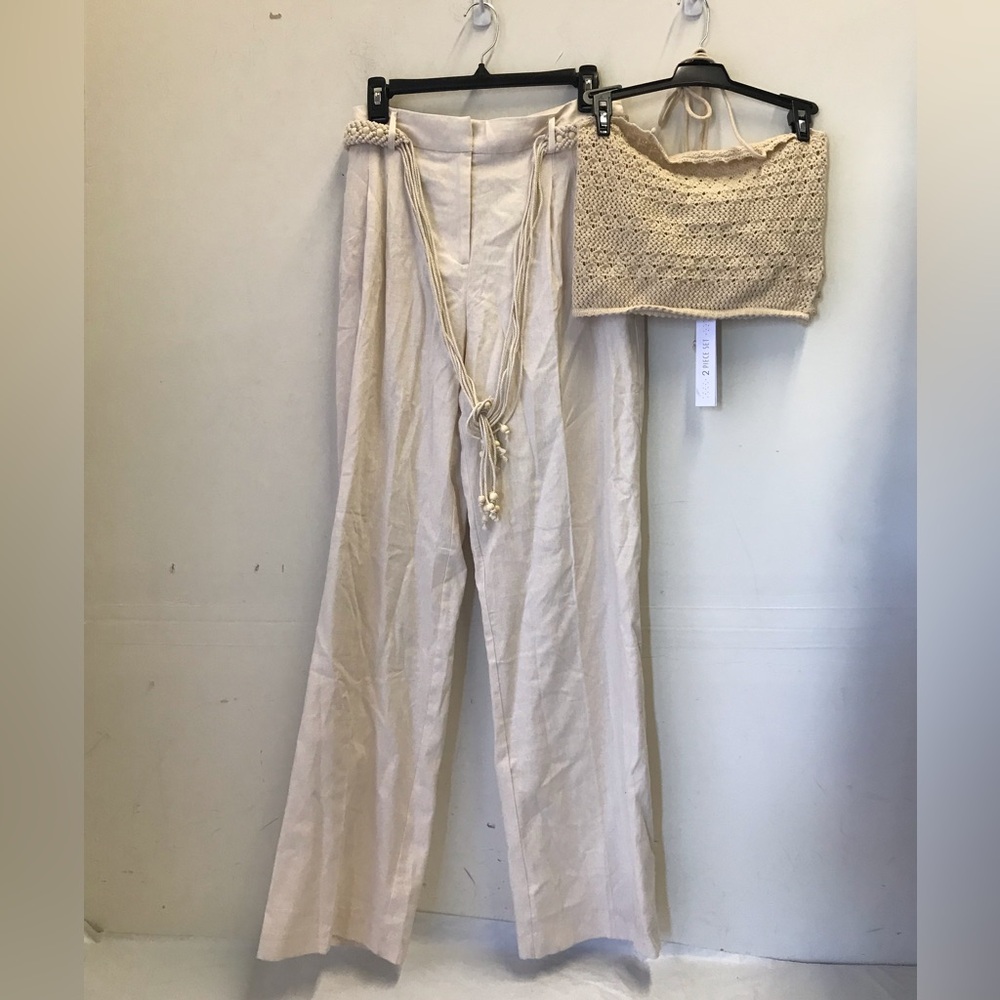 2 Pc Set House of Harlow 1960 Crochet Crop Top & Linen Blend Pants
